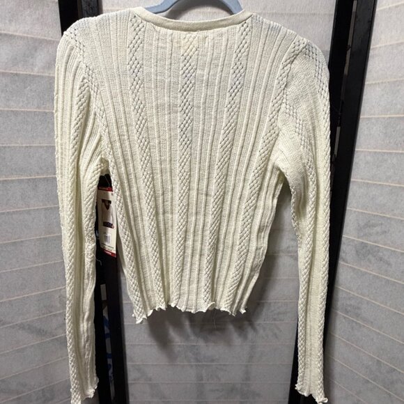 Aeropostale Pointelle Knit Cardigan Sweater Cream White Button V-Neck XL NWT - Picture 6 of 7